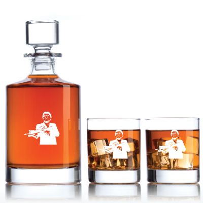 Engraved Scar Face - Personalized Bellagio Decanter Set with Old Fashioned Whiskey Glasses