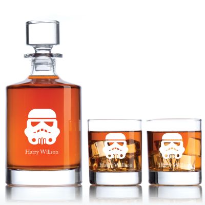 Engraved Storm Trooper - Personalized Bellagio Decanter Set with Old Fashioned Whiskey Glasses