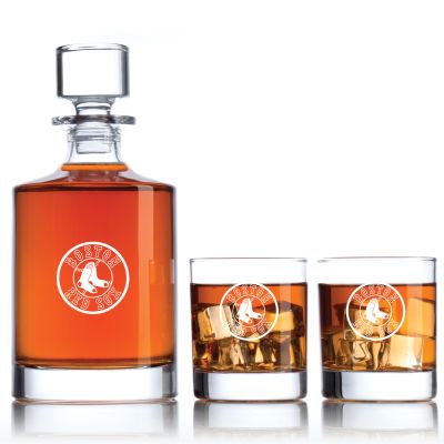 Engraved Boston Red Soxs - Personalized Bellagio Decanter Set with Old Fashioned Whiskey Glasses