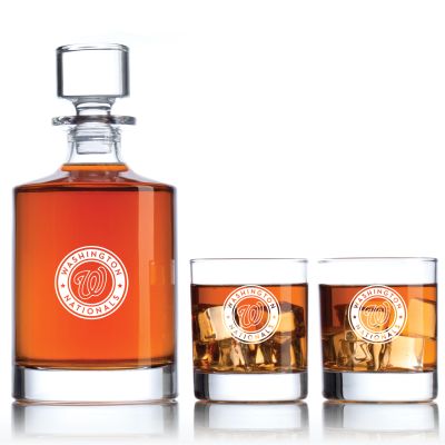 Engraved Washington Nationals - Personalized Bellagio Decanter Set with Old Fashioned Whiskey Glasses