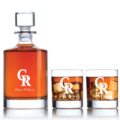 Engraved Colorado Rockies - Personalized Bellagio Decanter Set with Old Fashioned Whiskey Glasses
