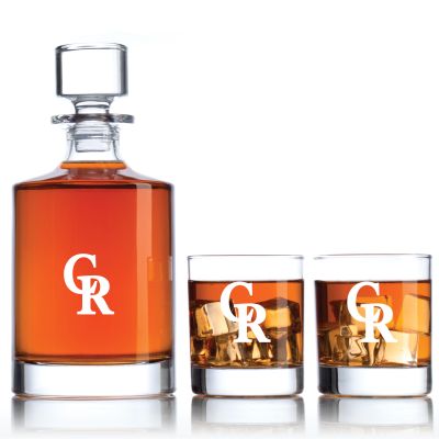 Engraved Colorado Rockies - Personalized Bellagio Decanter Set with Old Fashioned Whiskey Glasses