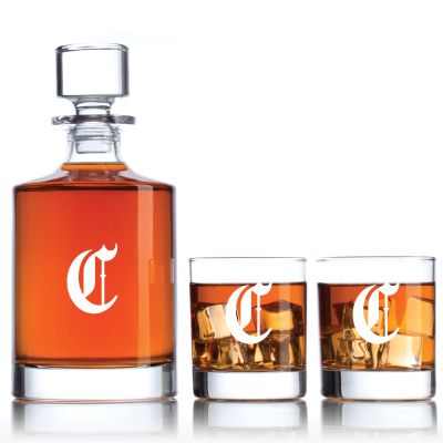 Engraved Cincinnati Reds Vintage C - Personalized Bellagio Decanter Set with Old Fashioned Whiskey Glasses