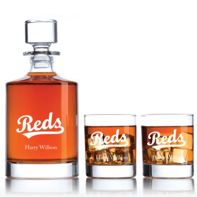 Engraved Reds - Personalized Bellagio Decanter Set with Old Fashioned Whiskey Glasses