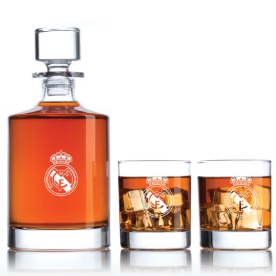 Engraved Real Madrid - Personalized Bellagio Decanter Set with Old Fashioned Whiskey Glasses