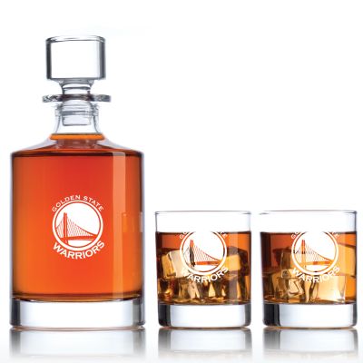 Engraved Golden State Warriors Basketball - Personalized Bellagio Decanter Set with Old Fashioned Whiskey Glasses