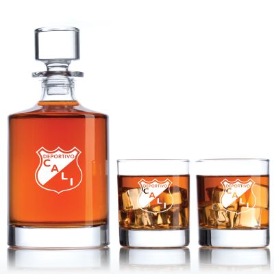 Engraved Deportivo Cali - Personalized Bellagio Decanter Set with Old Fashioned Whiskey Glasses
