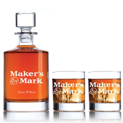 Engraved Makers Mark - Personalized Bellagio Decanter Set with Old Fashioned Whiskey Glasses