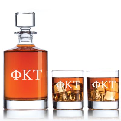 Custom Engraved Phi Kappa Tau - Personalized Bellagio Decanter Set with Whiskey Glasses