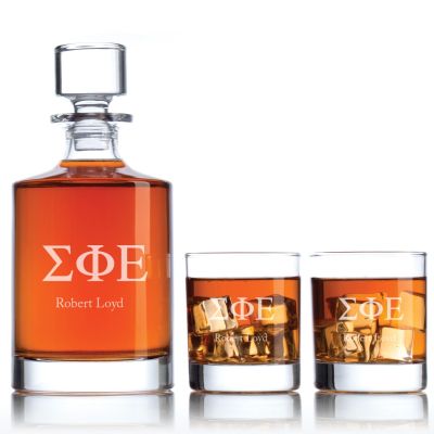 Custom Engraved Sigma Phi Epsilon - Personalized Bellagio Decanter Set with Whiskey Glasses