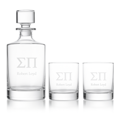 Custom Engraved Sigma Pi - Personalized Bellagio Decanter Set with Whiskey Glasses