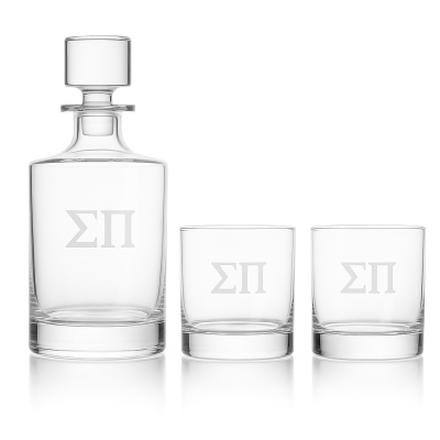 Custom Engraved Sigma Pi - Personalized Bellagio Decanter Set with Whiskey Glasses
