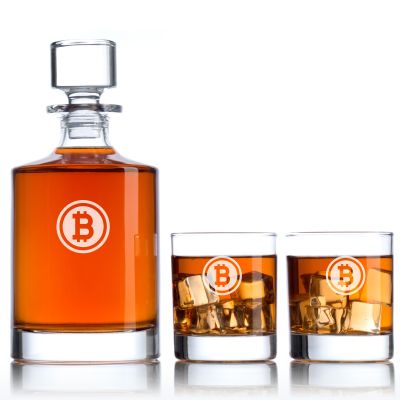 Engraved Bit Coin - Personalized Bellagio Decanter Set with Whiskey Glasses