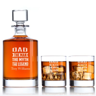Engraved Dad The Man The Myth The Legend - Personalized Bellagio Decanter Set with Whiskey Glasses