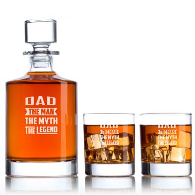 Engraved Dad The Man The Myth The Legend - Personalized Bellagio Decanter Set with Whiskey Glasses