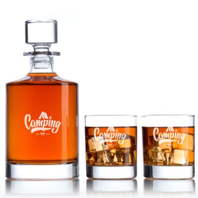 Engraved Camping - Personalized Bellagio Decanter Set with Whiskey Glasses