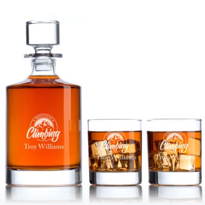 Engraved Climbing - Personalized Bellagio Decanter Set with Whiskey Glasses