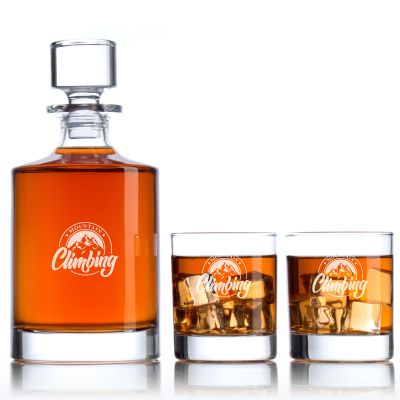 Engraved Climbing - Personalized Bellagio Decanter Set with Whiskey Glasses