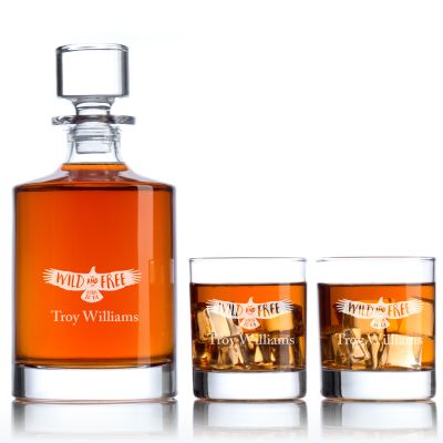 Engraved Wild And Free - Personalized Bellagio Decanter Set with Whiskey Glasses