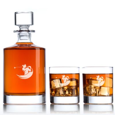 Custom Engraved Golfer Swing - Personalized Bellagio Decanter Set with Whiskey Glasses