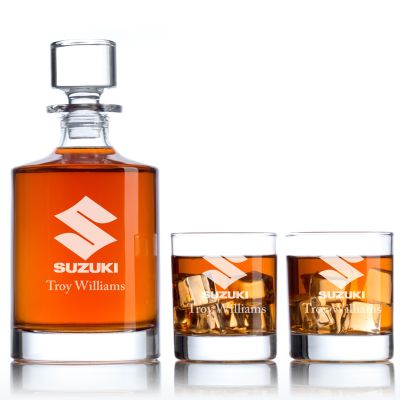Custom Engraved Suzuki - Personalized Bellagio Decanter Set with Whiskey Glasses