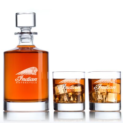 Custom Engraved Indian Motorcycle Logo - Personalized Bellagio Decanter Set with Whiskey Glasses