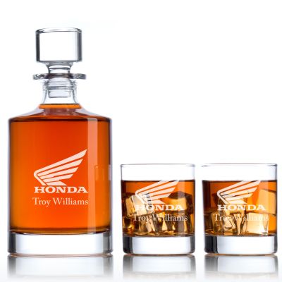 Custom Engraved Honda - Personalized Bellagio Decanter Set with Whiskey Glasses