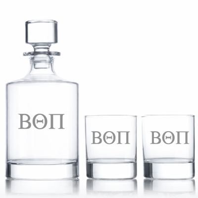 Custom Engraved Beta Theta Pi - Personalized Bellagio Decanter Set with Whiskey Glasses
