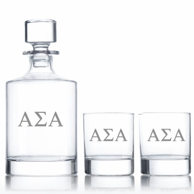 Custom Engraved Alpha Sigma Alpha - Personalized Bellagio Decanter Set with Whiskey Glasses