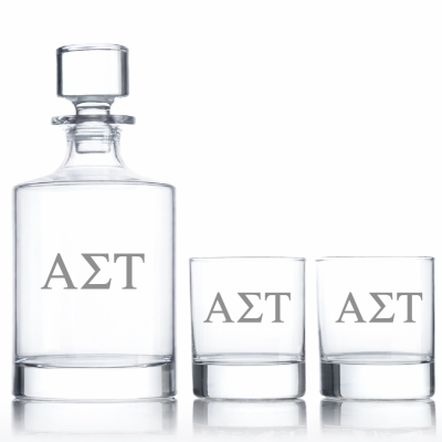 Custom Engraved Alpha Sigma Tau - Personalized Bellagio Decanter Set with Whiskey Glasses