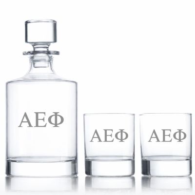 Custom Engraved Alpha Epsilon Phi - Personalized Bellagio Decanter Set with Whiskey Glasses