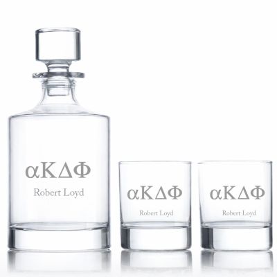 Custom Engraved Alpha Kappa Delta Phi - Personalized Bellagio Decanter Set with Whiskey Glasses
