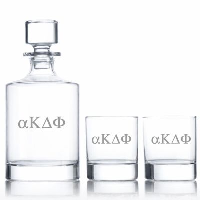 Custom Engraved Alpha Kappa Delta Phi - Personalized Bellagio Decanter Set with Whiskey Glasses