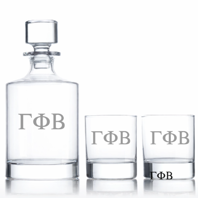 Custom Engraved Gamma Phi Beta - Personalized Bellagio Decanter Set with Whiskey Glasses