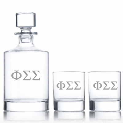 Custom Engraved Phi Sigma Sigma - Personalized Bellagio Decanter Set with Whiskey Glasses