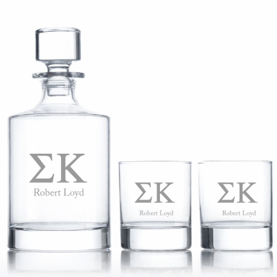Custom Engraved Sigma Kappa - Personalized Bellagio Decanter Set with Whiskey Glasses