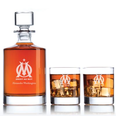Engraved Olympique Marsielle - Ligue 1 France Football Personalized Bellagio Decanter Set - Soccer Fanatic Gift Ideas