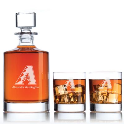 Engraved Arizona Diamondbacks Logo -Major League Baseball - Personalized Bellagio Decanter Set - Baseball Fanatic Gift Ideas