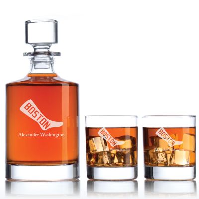 Engraved Boston Red Sox 1908 Logo - Major League Baseball - Personalized Bellagio Decanter Set - Baseball Fanatic Gift Ideas