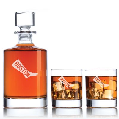 Engraved Boston Red Sox 1908 Logo - Major League Baseball - Personalized Bellagio Decanter Set - Baseball Fanatic Gift Ideas