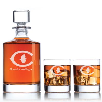 Engraved Chicago Cubs 1920 Logo - Major League Baseball - Personalized Bellagio Decanter Set - Baseball Fanatic Gift Ideas