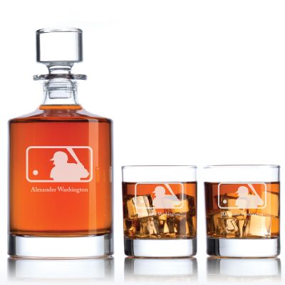 Engraved Major League Baseball Logo - Major League Baseball - Personalized Bellagio Decanter Set - Baseball Fanatic Gift Ideas