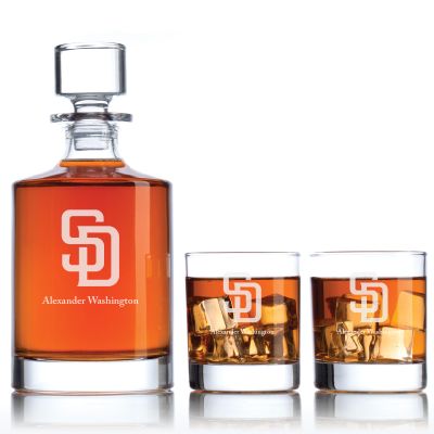 Engraved San Diego Padres Logo - Major League Baseball - Personalized Bellagio Decanter Set - Baseball Fanatic Gift Ideas