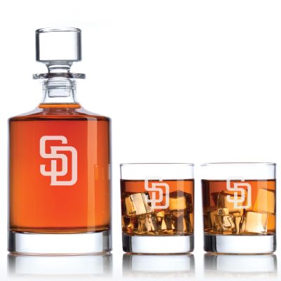 Engraved San Diego Padres Logo - Major League Baseball - Personalized Bellagio Decanter Set - Baseball Fanatic Gift Ideas