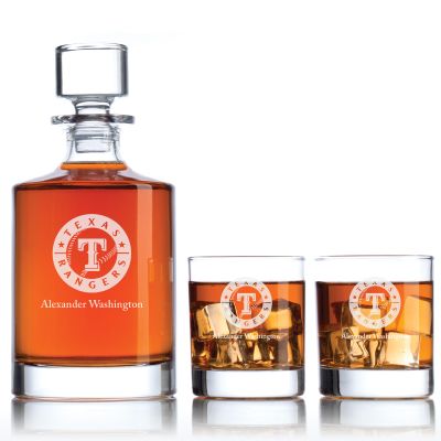 Engraved Texas Rangers - Major League Baseball - Personalized Bellagio Decanter Set - Baseball Fanatic Gift Ideas