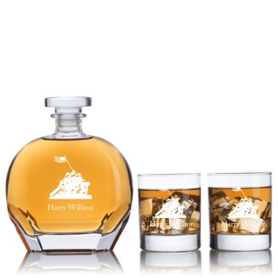 Engraved Iwo Jima - Personalized Puccini Decanter Set with Old Fashion Whiskey Glasses