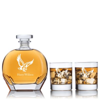 Engraved Eagle - Personalized Puccini Decanter Set with Old Fashion Whiskey Glasses