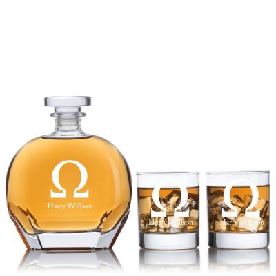Engraved Omega - Personalized Puccini Decanter Set with Old Fashion Whiskey Glasses