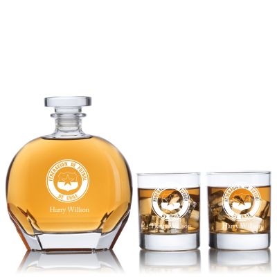 Engraved Chile Football Federation - Personalized Puccini Decanter Set with Old Fashioned Whiskey Glasses