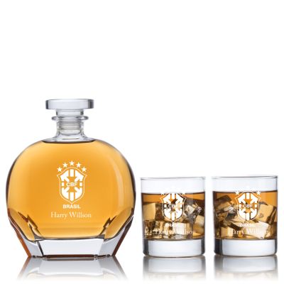 Engraved Brazilian Football Confederation - Personalized Puccini Decanter Set with Old Fashioned Whiskey Glasses